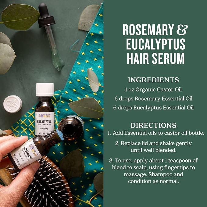 Aura Cacia Rosemary Essential Oil, Pure Rosmarinus Officinalis Oil, Aromatherapy for Skincare, Massage, Hair Care, DIY Blends | 0.5 Fl Oz (Pack of 1)