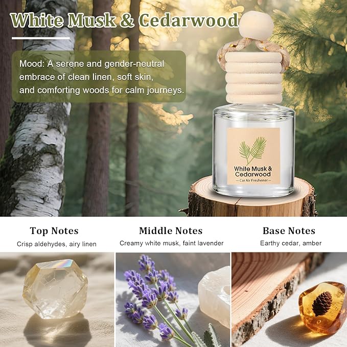 Hanging Car Air Freshener 4-Pack, Essential Oil Car Diffuser for Rearview Mirror, Aesthetic Auto Decor & Odor Eliminator Set (Autumn Pear, Woodland Bluebell, Dark Berry, Cedarwood)