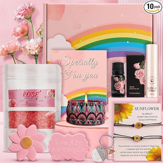 10-Piece Rose Pamper Gift Set for Women, "You Are Awesome" Self Care Kit, Relaxation Bath Spa Hamper, Get Well Soon Gifts (Rose-Special)