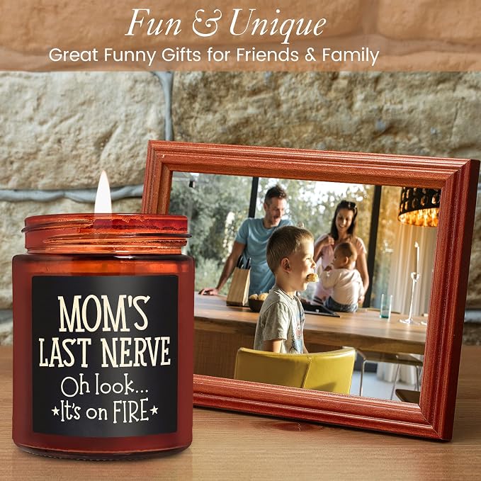 Mom's Last Nerve Candles - Fun Birthday, Valentines Day, Mothers Day Gifts from Daughter, Son - Funny Stress Relief Relaxation Gifts for Women Wife New Mom - Sea Salt Jasmine Soy Spa Candle