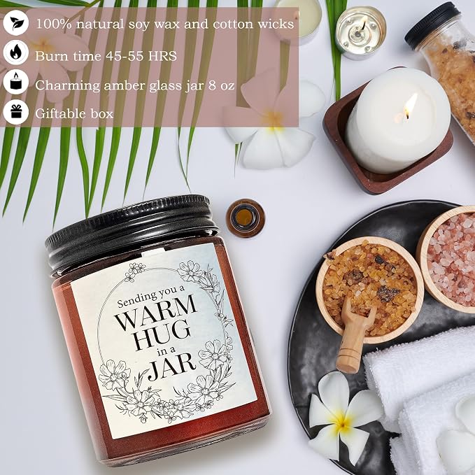 Sending Hug Gifts for Women Men - Warm Hug Candle - Relaxation Get Well Sympathy Gift Anxiety Stress Relief - Gift for Her Bestie Best Friend Coworker - Lavender Eucalyptus Soy Calming Candle