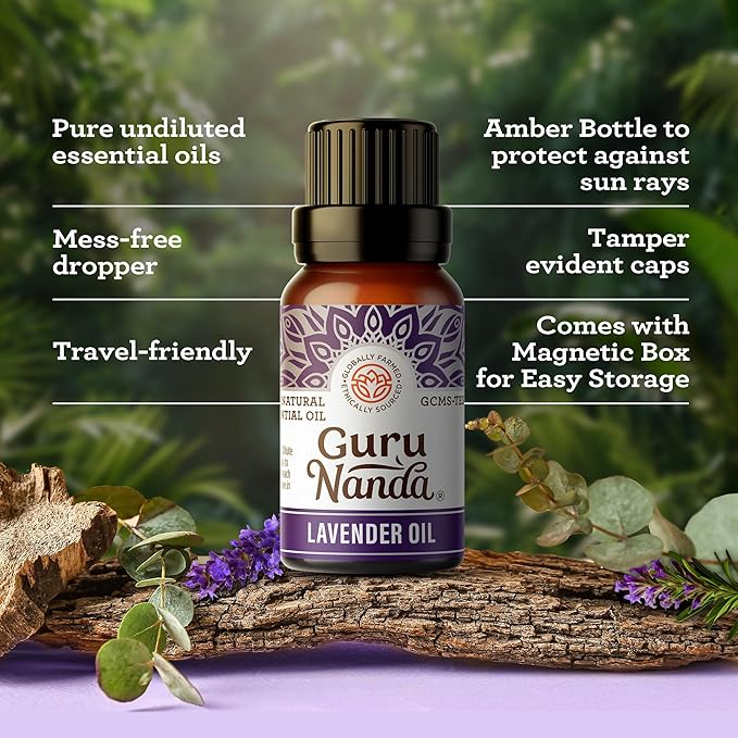 GuruNanda Essential Oils Set – 6 Pack (10mL Each), Lavender, Peppermint, Eucalyptus, Lemongrass, Grapefruit & Ylang Ylang, 100% Natural Aromatherapy Oils for Diffuser, Massage & DIY Candle Making