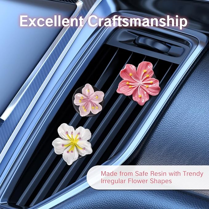 NIIIYTYB 6Pcs Cute Car Air Freshener Vent Clips Flower Air Vent Clips for Fresheners Pink Hawaiian Hibiscus and Cherry Blossom Car Accessories Aesthetic Interior Decor for Women Peach Blossom