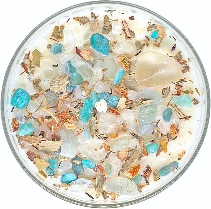 Inner Peace Candle by New Moon Beginnings - Dried Flower, Herb, & Crystal Candles - Soy Candle - All Natural Aromatherapy Candle - 7.75 oz Glass Jar