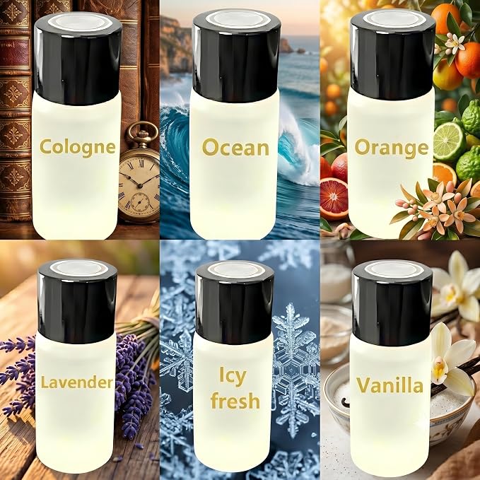 Car Air Freshener Refills – Set of 6 (10 ml each), Universal Fit for Air Vent Smart Car Fresheners, Refreshing and Pleasant Scent (Cologne+Ocean+Orange+Lavender+Icy fresh+Vanilla)