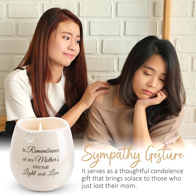 Pavilion Light Your Way Memorial Ceramic Vessel - 100% Soy Wax Candle with "In Remembrance Of My Mother's Eternal Light And Love" Text, Decorative Soy Filled Candle, Scent of Tranquility, 8 oz, White