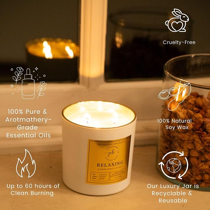 Extra Large Candle – Relaxing & A Good Night’s Sleep | Hand Poured Soy Candle with Chamomile, Lavender & Jasmine | 14.1 0z (400 g) 60 Hours Vegan, Clean Burn | Gift for Sleep & Calm