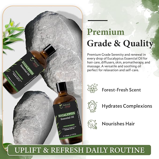 Essential Oil | Pure Aromatherapy Oil for Diffusers, Hair Growth, Skin, Scalp Care, Massage | Refreshing Hair Oil for Women & Men | Natural Essential Oil for Diffuser | 4 Fl Oz (120 mL) (Eucalyptus)
