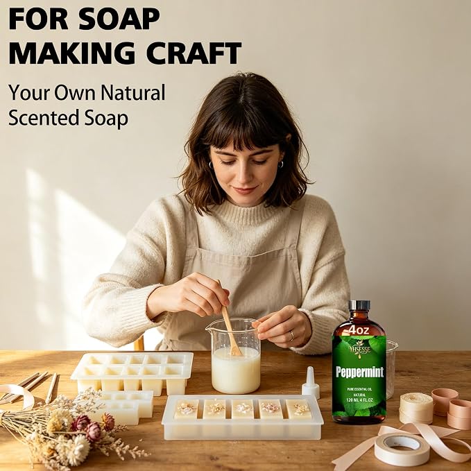 Peppermint Essential Oil, Peppermint Oil 4 Fl Oz 120ml for Diffuser Yoga Soap & Candle Making – with 0.33 Oz Roller Ball & Dropper YHSESSE Essential Oils