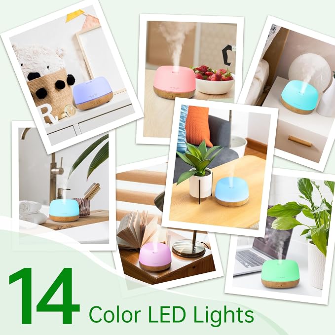 ASAKUKI Essential Oil Diffuser, 300ml Ultrasonic Aromatherapy Oil Humidifier with 7 Colors LED Lights, 2 Mist Mode for Home (Wood Grain)