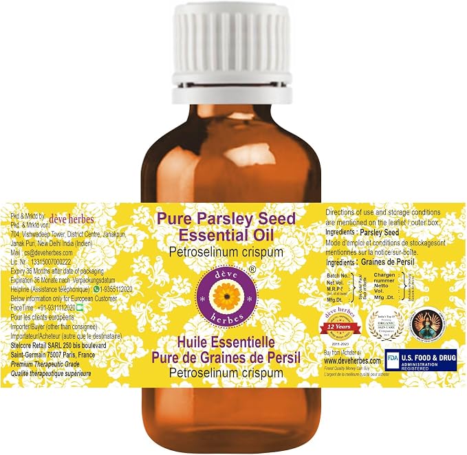dève herbes Parsley Seed Essential Oil (Petroselinum crispum) Pure | Non-Sticky | Non-Greasy | Lightweight | Men & Women | All Skin Types | Steam Distilled 30ml (1 oz)