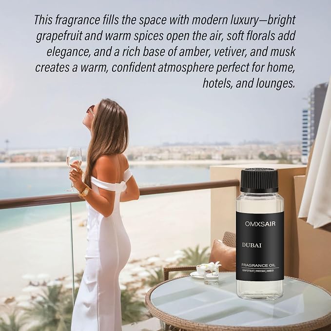 Luxury Hotel Scent Dubai Oil Diffuser Refill Kit | Long Lasting Essential Oil for Large Room, HVAC & Car Waterless Fragrance Diffusers| Nanotech Formula| Spa Calming Aromatherapy Oil (120ml/4.1 FL oz)