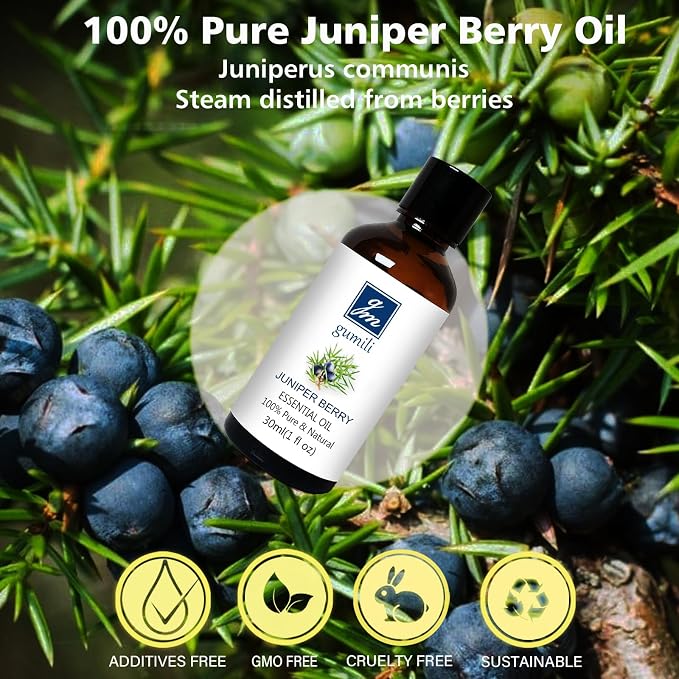 GM Gumili Juniper Berry Essential Oil 1 Oz – 100% Pure Natural Juniper Berry Oil for Diffuser, Massage, DIY Blends & Personal Care, Fresh Crisp Aroma
