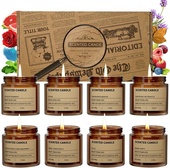 8 Pack Scented Candles Gift Set,Candle Gift for Women, Candle for Home Scented，Perfect Candles Gifts Set for Women, Mum Gifts, Birthdays, Weddings, Christmas, Yoga, Bath