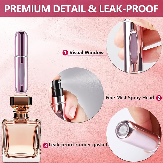opasyo Refillable Perfume Portable Atomizer Bottle Refillable Perfume Spray, Leak-Proof Perfume Spray Bottle, Travel Perfume for Traveling and Outgoing (5ml, 4 Pack Gold/Pink/Blue/Black)