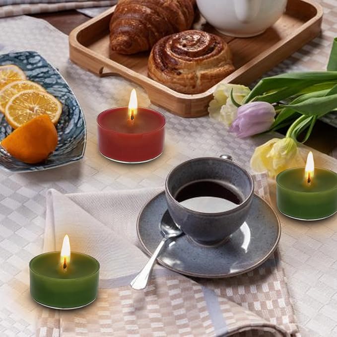 Christmas Scented Tealight Candles Cedar & Apple, Red Green Scent Tea Lights Candles Clear Cup, 24 Pack Colored Tealights Candle, 6 Hour Burn Time Tea Candles for Home Decor