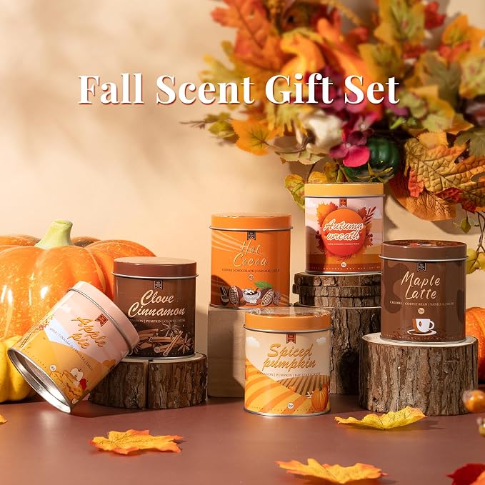 6Pack/54oz Non-Toxic Scented Candle Set, Fall Winter Candles, Decorative Holiday Candles for Women Men, 9oz Apple/Cinnamon/Pumpkin/Vinilla/Cocoa/Maple Soy Christmas Scented Candle for Holiday Gifts