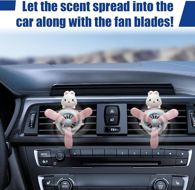 Pilot Rabbit Car Dashboard Air Vent Trim Clip, Cute Cartoon Car Rotating Propeller Air Outlet Decoration, Cool Automotive Interior Perfume Diffuser Ornament Accessories (Rabbit)