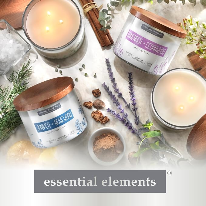Essential Elements by Candle-lite Scented Candles, Baja Cactus & Kelp Fragrance, One 14.75 oz. Three-Wick Aromatherapy Candle with 45 Hours of Burn Time, Off-White Color