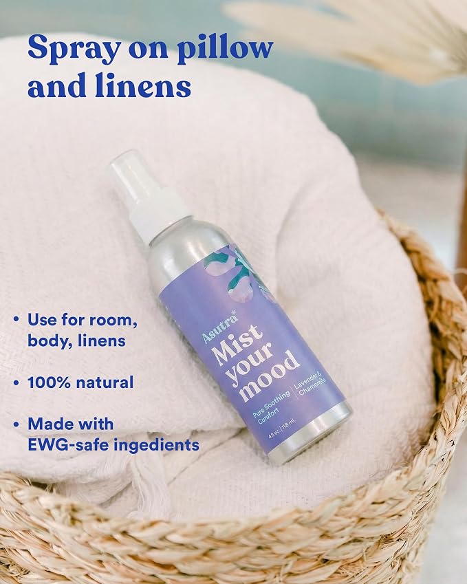 Asutra Lavender & Chamomile Multi-Use Natural Aromatherapy Room Spray, Calming Linen & Pillow Mist, Fabric Sleep Spray, 4 fl oz Aluminum