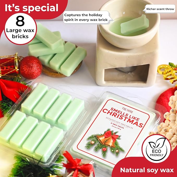 TRUMIRI Smells Like Christmas Scented Wax Melts - Made with Non Toxic Soy Wax and Essential Oils - Long Lasting Strong Scent Pet Safe Candle Wax Cubes Tarts for Warmers - Fall Christmas