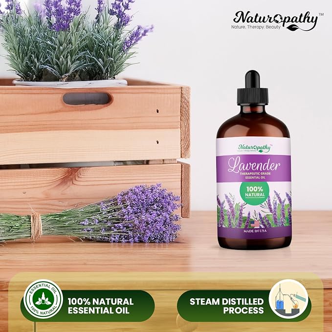 Naturopathy Lavender Essential Oil, 100% Natural Therapeutic Grade, Premium Quality Lavender Oil, 4 fl. Oz - Perfect for Aromatherapy and Relaxation