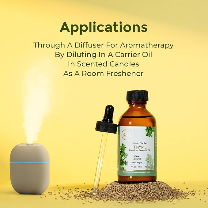 My ACE Thyme Essential Oil 4 Fl Oz - 100% Pure & Natural - Premium Grade for Aromatherapy, Diffuser, Skin, Hair, Massage, Candle & Soap Making, Home - Glass Bottle with Dropper - Long Lasting Scent
