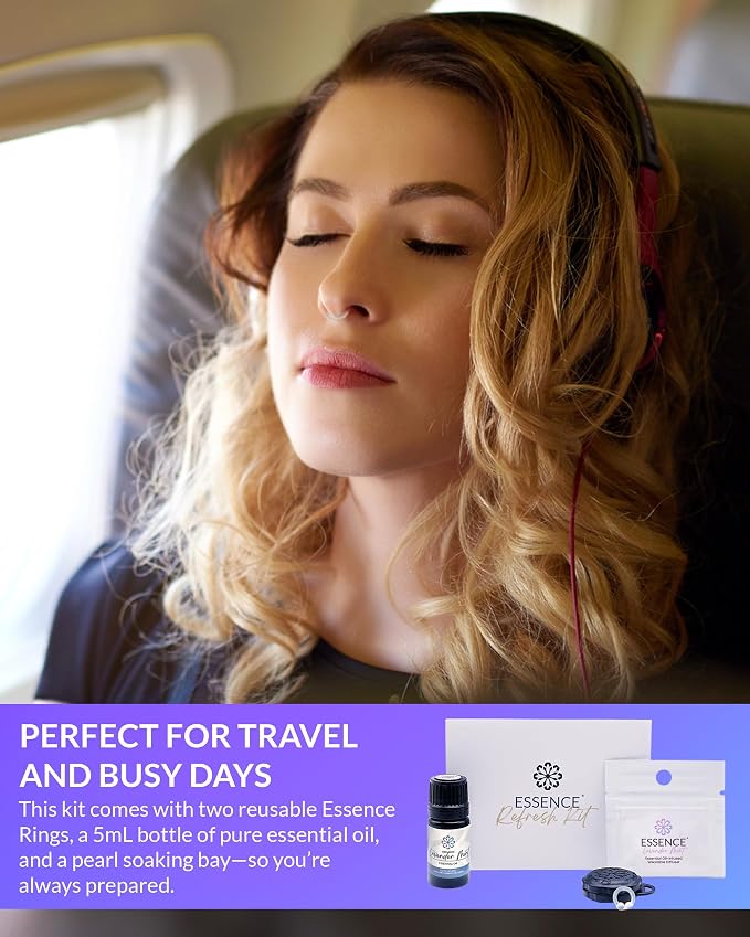 Essence Wearable Aromatherapy Nasal Diffuser – Lavender Mint Essential Oil Nose Ring Silicone Inhaler for Stress & Mood Support - Made in USA & Travel-Friendly