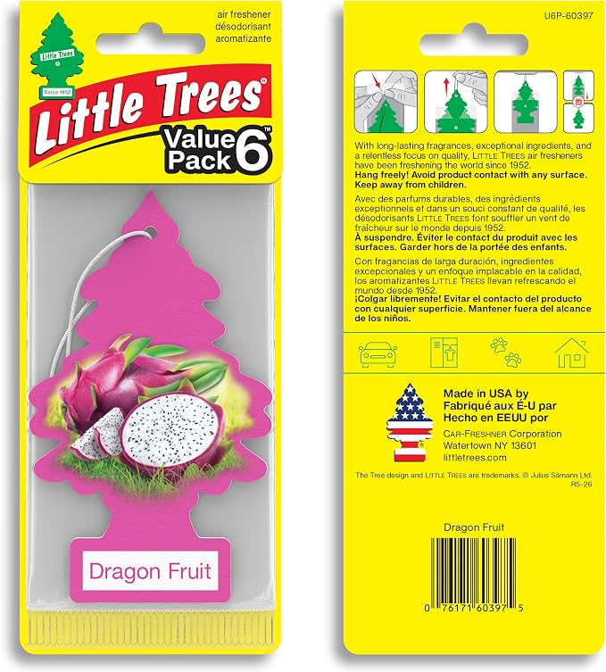 LITTLE TREES Car Air Freshener | Hanging Tree Provides Long Lasting Scent for Auto and Home | 24 Air Fresheners |Dragon Fruit