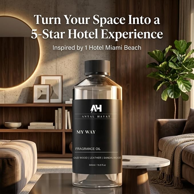 My Way 500mL Essential Oil Scent - Luxury Hotel Inspired Aromatherapy Scent Diffuser Oil - Lush Sandalwood, Warm Virginia Cedar, & Beautiful Iris - Inspired by One Hotel Miami Beach