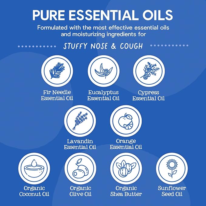 Oilogic Stuffy Nose & Cough Chest Vapor Rub Essential Oil for Babies & Toddlers - Gentle Baby Essentials Soothe Cough & Stuffy Noses - Pediatrician-Tested & Safe for Babies, .42 Oz