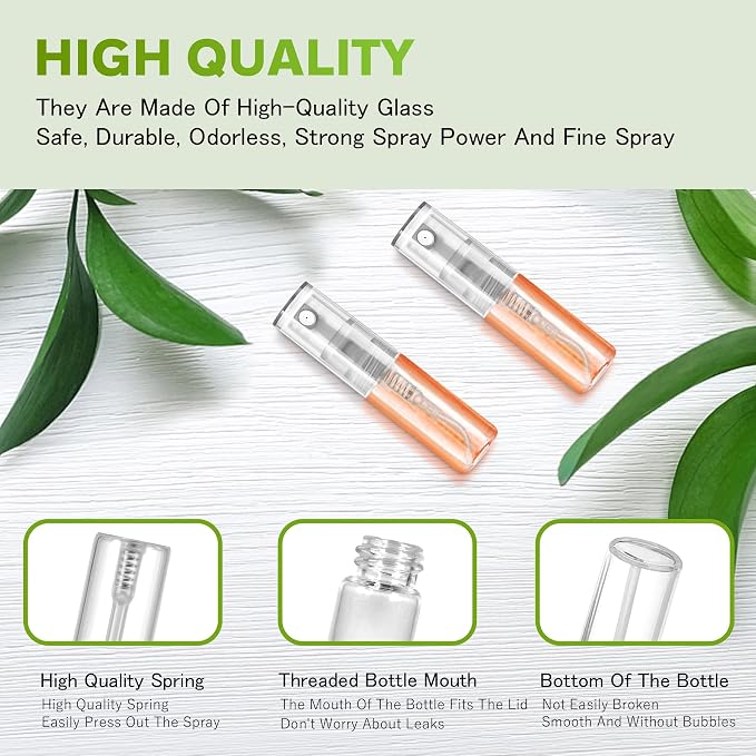 Mini Spray Bottle 3ml, Refillable Glass Spray Bottle, Glass Bottle Atomizer, Perfume Mouthwash Atomizer for Cleaning Refillable Container for Travel, Essential Oils, Perfume 60 Pcs, 3ml