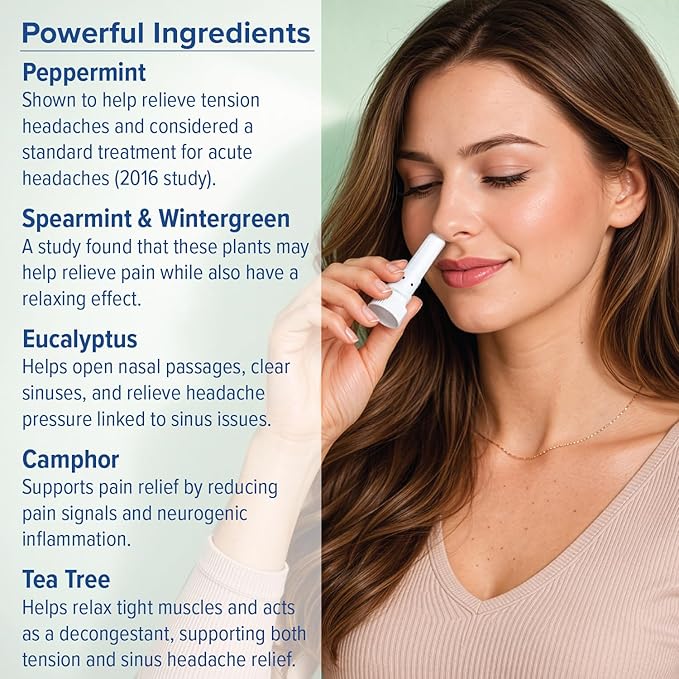 MOXE Migraine Relief Nasal Inhalers, Essential Oils for Headaches & Tension Relief, Portable Aromatherapy, Easy-to-Use, Pure & Undiluted, Peppermint, Spearmint, Eucalyptus, Tea Tree, 3 Pack