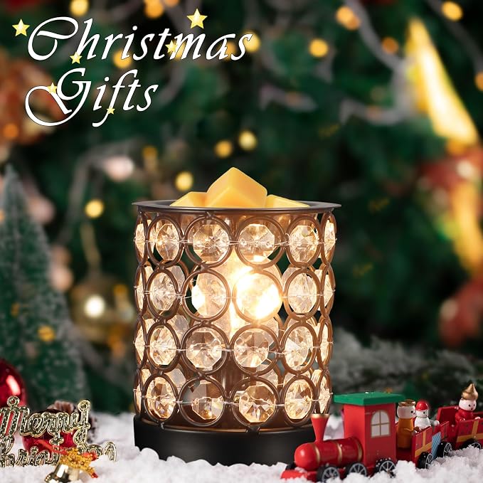 Crystal Wax Melt Warmer Candle Wax Warmer for Scented Wax 2 in 1 Wax Melts Fragrance Warmer Wax Cubes Melter Home Office Deco Night Light Valentines Day Birthday Gifts for Women Mom Girl(01-Black)