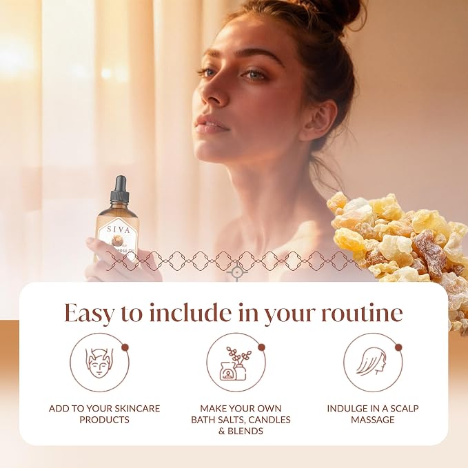 Siva Frankincense Essential Oil 4 Fl Oz – for Diffuser, Skin & Hair Care – Ideal for Aromatherapy, Massage & DIY Blends - with Dropper