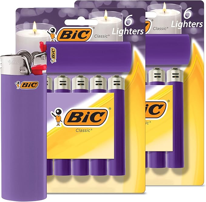 BIC Classic Lighters, Pocket Style, Lighter for Candles, Purple Lighters (Packaging May Vary), 12 Count Pack