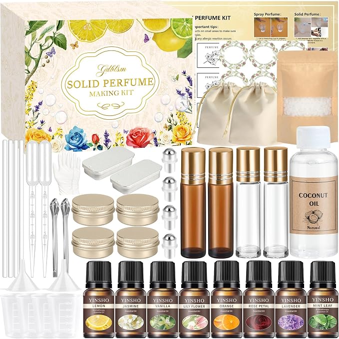 Perfume Making Kit- DIY Solid Perfume for Women, 2-in-1 Roller Perfume & Solid Cologne, Mini Perfume Set with Fragrances Bottle, Essential Oils, Perfume Travel Refillable Gift for Women, Men