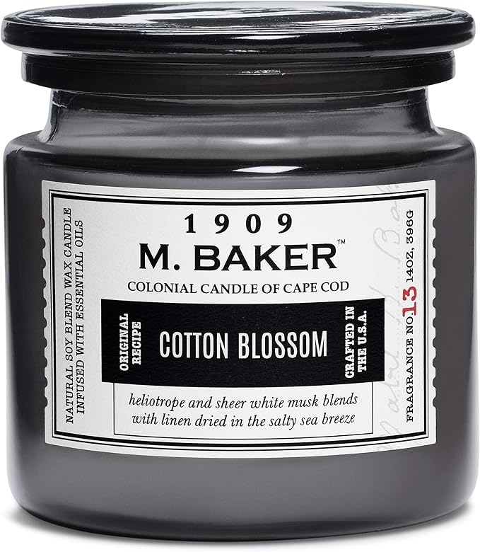 Colonial Candle Cotton Blossom Scented Jar Candle | 2-Wick Natural Soy Blend Wax Candle for Home | Relaxing Aromatherapy Candle Infused with Essential Oils | M. Baker Apothecary Glass Jar Candle