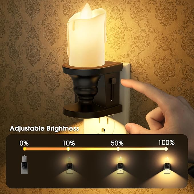 Flameless Candle Night Light, 3000K Warm White Candle Night Lights Plug into Wall, 2 Pack Nightlight with Light Sensor, 0-100LM Dimmable LED Night Light Plug in, Nightlight for Hallway Bathroom