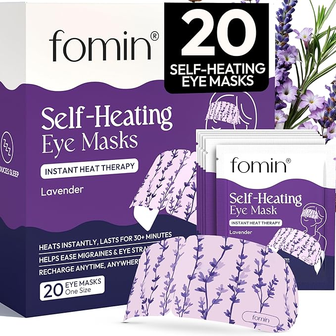 Fomin Steam Eye Mask - 20 Pack - Lavender - Self Heating Warm Compress for Dry Eyes, Puffy Eyes & Dark Circles, Disposable Sleep Mask for Home, Spa, Travel Essentials & Relaxation Gifts for Women
