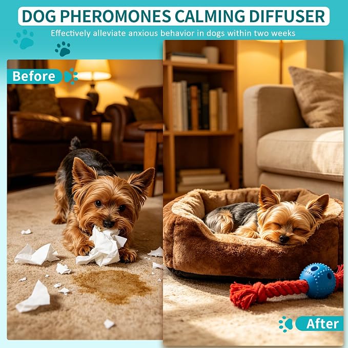 Dog Calming Diffuser, Calming Pheromones Diffuser Kit Pheromone Diffuser to Calm (2Plug in+4Refill) for Anxiety Relief Fighting Barking Stress,for All Dogs