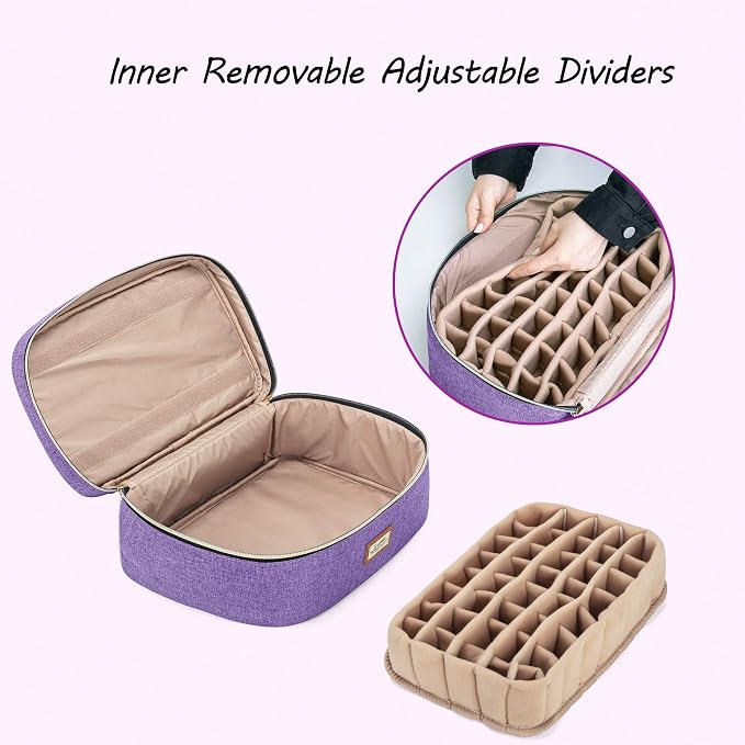 CURMIO Essential Oil Storage Case for 40 Bottles (5ml-30ml), Essential Oils Organizer Case with 2 Detachable Visible Pouches and Portable Handle, Patented Design, Purple (Bag Only)