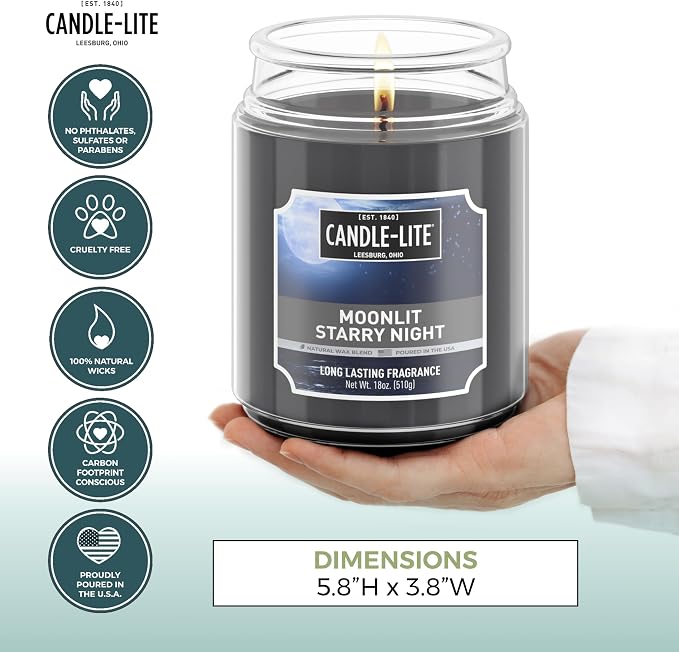 Candle-lite Scented Candles, Moonlight Starry Night, 18 oz Jar, Proudly Poured in The USA, Aromatherapy Candle, Single-Wick with 110 Hours of Burn Time, Perfect for Creating a Refreshing Ambiance