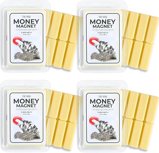 TRUMIRI Money Magnet Scented Wax Melts - Made with Non Toxic Soy Wax and Essential Oils - Long Lasting Strong Scent Pet Safe Candle Wax Cubes Tarts for Warmers Pack of 4