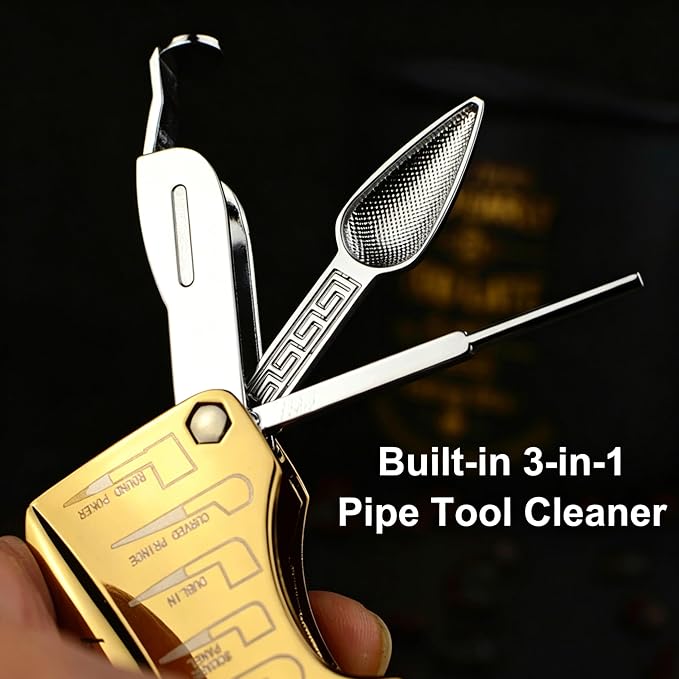 Soft Flame Butane Lighter with Built-in 3-in-1 P-ipe Tool Cleaner, Unique Refillable Candle Lighter, Angled Gas Window, Unique Gifts for Men, Birthday, Father’s Day, Valentine’s Day (Silver, No Fuel)