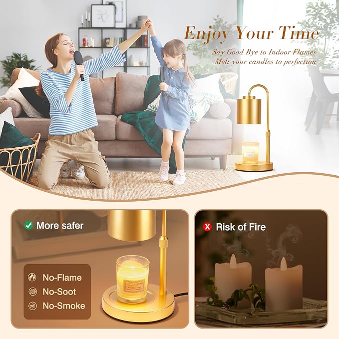 CASTLELIFE Candle Warmer Lamp with Timer & Dimmer, Height Adjustable Electric Wax Melt Warmer for Jar Candles, Gifts for Women Mom Home Decor, Gold