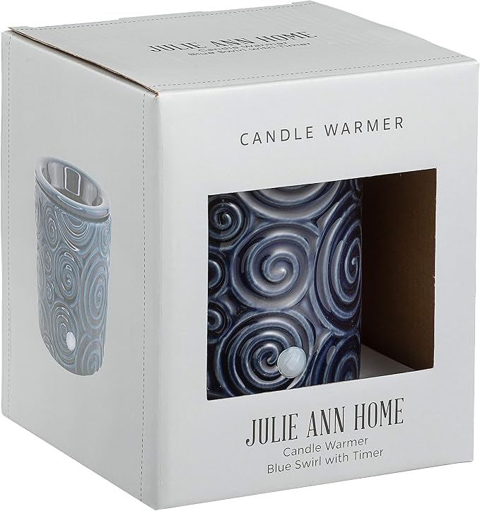 Blue Swirl Ceramic Candle Warmer Electric with Safety Timer | Automatic Plug in Fragrance Warmer for Scented Wax Melts, Cubes, Tarts | Air Freshener Set for Home Décor, Office, and Gifts