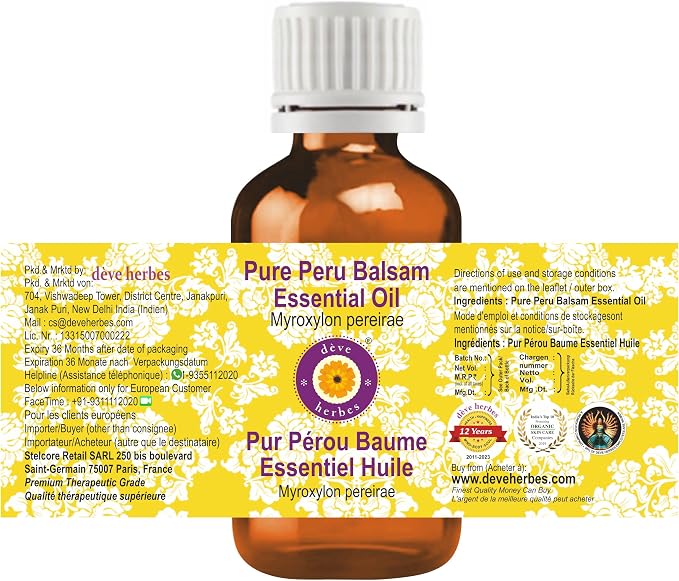 dève herbes Peru Balsam Essential Oil (Myroxylon pereirae) Pure | Viscous Texture | Rich Aroma | Unisex | All Skin Types | for External Use Only | Natural Extract | Steam Distilled 30ml (1 oz)