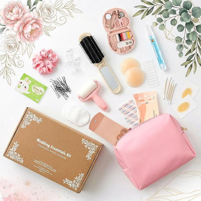 Bridal Wedding Emergency Kit Women's Wedding Emergency Kit for Bride Wedding Day Survival Set 30+ Daily Travel Essential Items with Makeup Bag