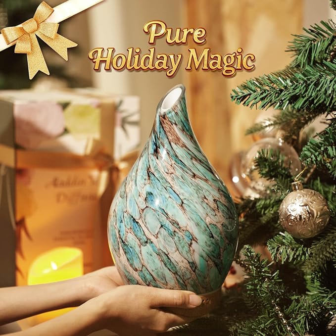 Porseme 280ml Essential Oil Diffuser Glass Color Changing Aroma Air Diffusers Aromatherapy Ultrasonic Cool Mist Humidifier with Remote Control 7 Running Hours Waterless Auto-Off (Light Blue)